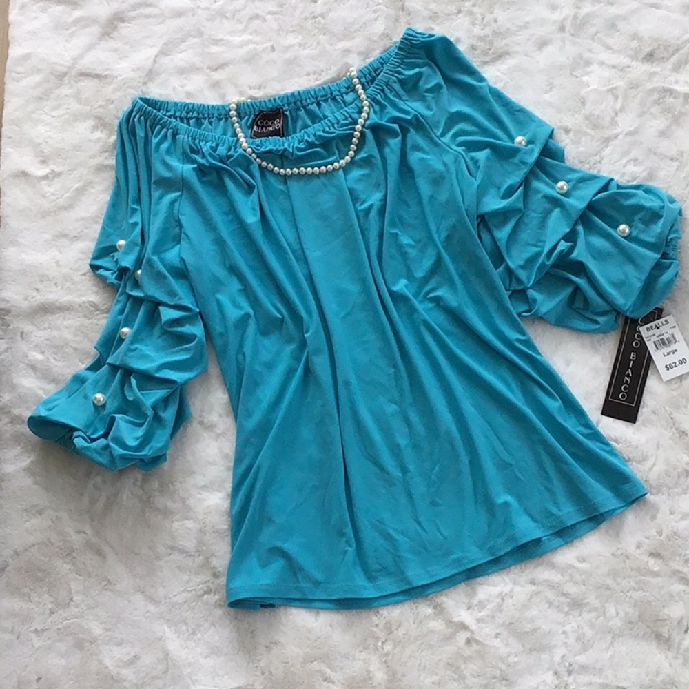 Coco Bianco Solid Pearl Detail Off Shoulder Top